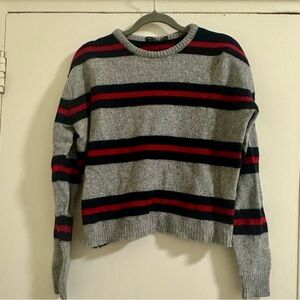 Brandy Melville Gray Sweater with Red and Black Stripes